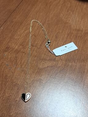 kate spade Gold Heart Pendant Necklace - Black & White Inlay